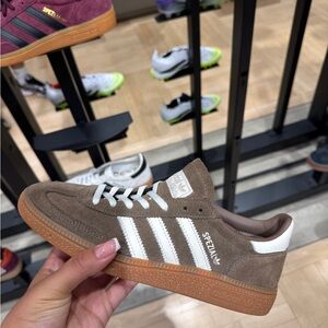 adidas Spezial Suede Sneaker in Brown with White Stripes and Gum Sole